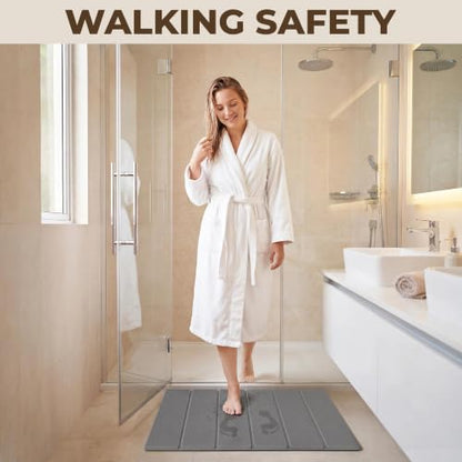 Foldable Stone Bath Mat, Non-Slip & Quick Dry Diatomaceous Earth Bath Mat, Natural Super Absorbent Stone Mat Bathroom Easy to Clean | Suitable for Shower, Bathroom, 23.6 x 15.3” - Dark Gray