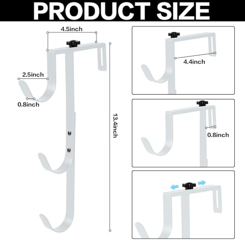 2Pcs White Pool Pole Hangers, Adjustable Heavy Duty Swimming Pool Fence Hooks for Pool Equipment, Skimmers, Leaf Rakes, Nets, Brushes, Vacuum Hose, Garden Tool Organizer