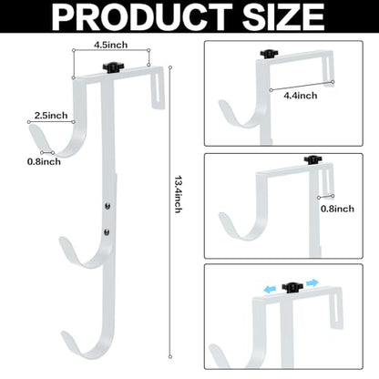 2Pcs White Pool Pole Hangers, Adjustable Heavy Duty Swimming Pool Fence Hooks for Pool Equipment, Skimmers, Leaf Rakes, Nets, Brushes, Vacuum Hose, Garden Tool Organizer