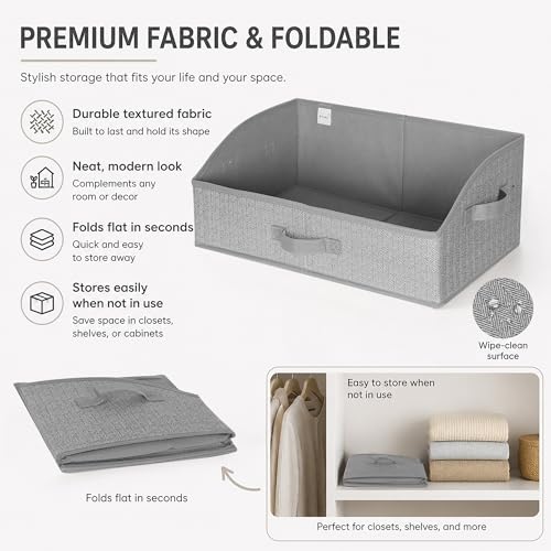 WUIKE Closet Organizers and Storage, Trapezoid Storage Bins, Fabric Closet Bins with Handles, Foldable Storage Baskets for Clothes, Purse, Blanket, Herringbone Gray, Extra Large, 3-Pack