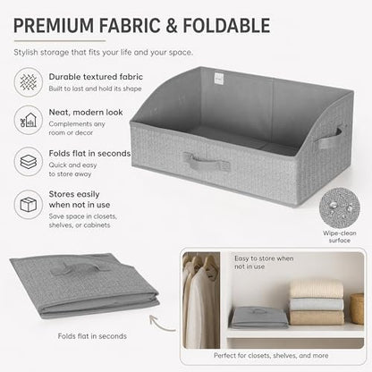 WUIKE Closet Organizers and Storage, Trapezoid Storage Bins, Fabric Closet Bins with Handles, Foldable Storage Baskets for Clothes, Purse, Blanket, Herringbone Gray, Extra Large, 3-Pack