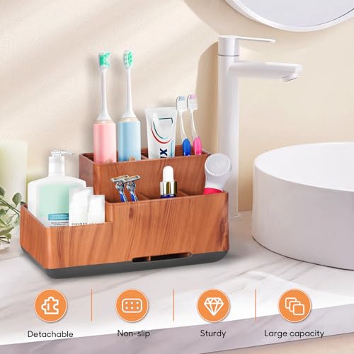 Toothbrush Holder with Anti-Slip, Bathroom Organizer Countertop Detachable | Multifunctional Storage, Easy Cleaning,Bathroom Caddy for Toothpaste, shaver, Vanity Organizer, Office