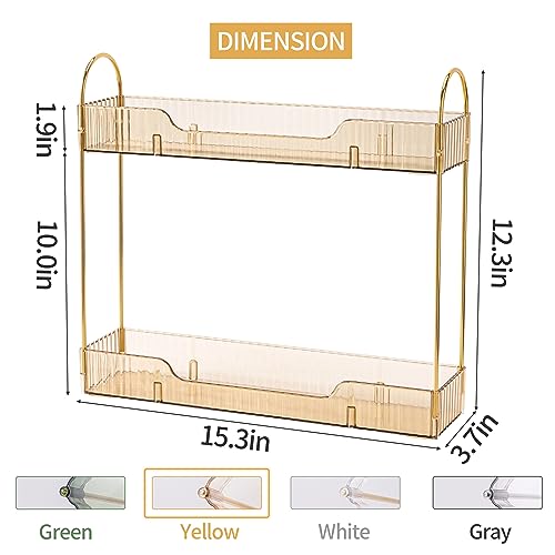 YCIA&DONE 2 Tiers Narrow Vanity Makeup Organizer, Bathroom Organizers Countertop Slim, Perfume Holder Skincare Storage Cosmetic Shelf Spice Rack, for Small Desktop Counter Space, Amber Gold