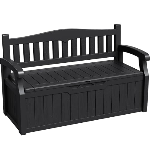 80 Gallon Storage Bench Outdoor Deck Box with Armr... (Black | Plastic)
