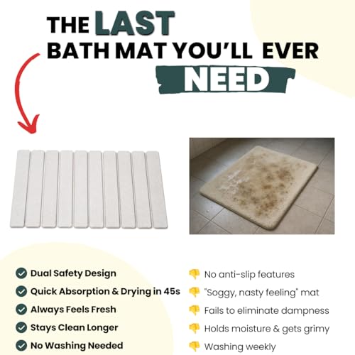 Foldable Stone Bath Mat, Non Slip Quick Dry Diatomite, Light Gray, 23.5x15 | Super absorbent surface, easy-care finish, compact storage, includes non-slip pad, shower and sink use