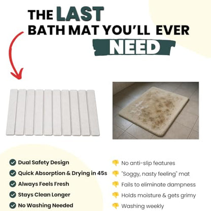 Foldable Stone Bath Mat, Non Slip Quick Dry Diatomite, Light Gray, 23.5x15 | Super absorbent surface, easy-care finish, compact storage, includes non-slip pad, shower and sink use