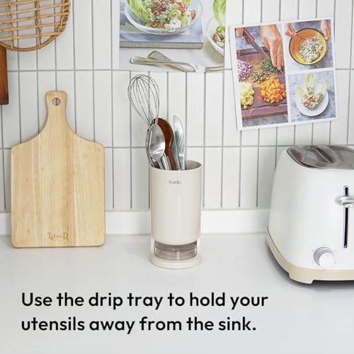 Self-Draining Utensil Drying Holder - Beige | Small Utensil Cutlery Flatware Silverware Holder Drainer Cup for Kitchen Counter