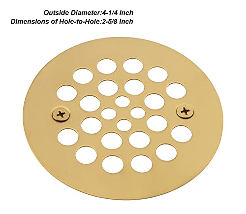 4-1/4“ Shower Strainer Drain Trim Set, Screw-in Shower Strainer Drain Cover, Plastic-Oddities Style Replacement Strainer Grid,Machine & Self-Tapping Screws Included (Brushed Gold)