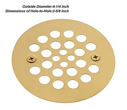 4-1/4“ Shower Strainer Drain Trim Set, Screw-in Shower Strainer Drain Cover, Plastic-Oddities Style Replacement Strainer Grid,Machine & Self-Tapping Screws Included (Brushed Gold)