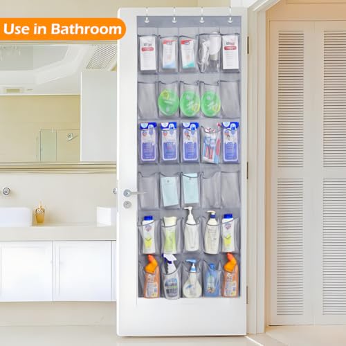 MISSLO 35 Large Pockets Over The Door Shoe Organizer Sturdy Oxford Fabric Hanging Shoe Rack for Door Mesh Closet Shoe Holder Hanger, Grey