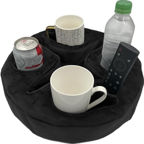 Xchouxer Couch and Bed Cup Holder Pillow, Sofa Organizer Caddy for Drinks, Remotes, Phones, Snacks (Black)