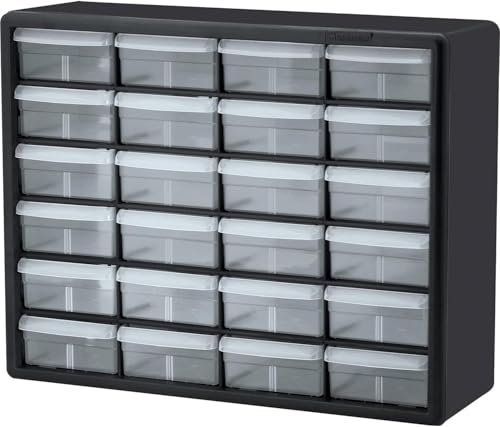 Akro-Mils 24-Drawer Plastic Storage Cabinet, 20" W x 6" D x 16" H, Black | Plastic Cabinet w/ Drawers for Garage Organization, Beads, Building Bricks Storage, Teacher Toolbox, Makeup Organizer, 10124
