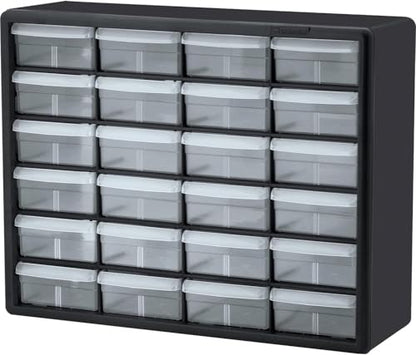 Akro-Mils 24-Drawer Plastic Storage Cabinet, 20" W x 6" D x 16" H, Black | Plastic Cabinet w/ Drawers for Garage Organization, Beads, Building Bricks Storage, Teacher Toolbox, Makeup Organizer, 10124