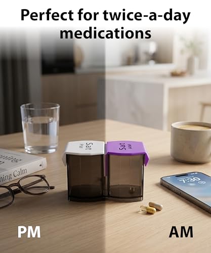 Extra Large Pill Organizer AM PM - Weekly Pill Box 7 Day for Big Vitamins & Supplements, Large Capacity Medicine Organizer with 7 Detachable Compartments, XL Pill Case for Seniors, Athlets, Caregivers