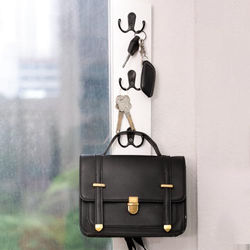 Vertical Design Wall-Mounted Key Holder,Entryway Durable Hook Rack | White Key Hanger Wall Mount for Narrow Spaces – Ideal Storage Solution for Scarves, Wallets, Belts – Rustic Wooden Key Rack