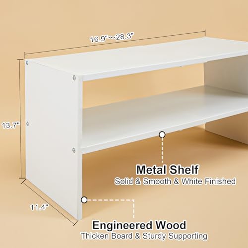 White Shoe Rack Organizer for Closet, 2-Tier Expandable Shoe Shelf, Stackable Iron Wood Combination Small Shoe Racks Shelves for Closets, Entryway,Small Space,Hallway,Bedroom,Bathroom,6-12 Pairs
