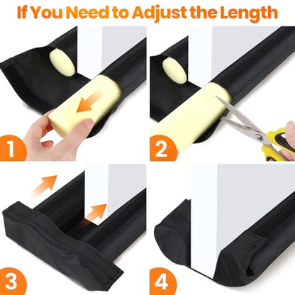 Door Draft Stopper, Under Door Draft Stopper for Bottom, 36 in, Black | Adjustable Size, Covers Gap up to 2.36 in, Easy Install, Blocks Cold air, Light, Reusable, for Bedrooms & Kitchen