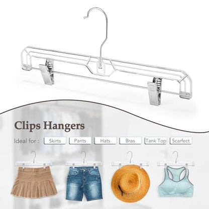 HOUSE DAY Clear Pants Hangers with Clips 10 Pack, 14'' Skirt Hangers | No-Mark Clip Hangers with Stronger Grip, Adjustable Clips for Jeans, Pants, Skirts and Shorts, Bulk Closet Hangers