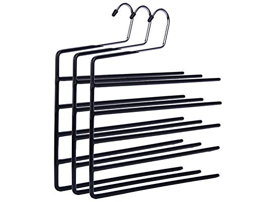 Nature Smile Pants Hangers 3pack, Heavy Duty Multi Layers Space Saving Slack Hangers,Non Slip 5 Tier Open-Ended Pants Hanger Closet Storage Organizer for Garden Flags Trousers Jeans Scarf
