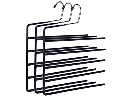 Nature Smile Pants Hangers 3pack, Heavy Duty Multi Layers Space Saving Slack Hangers,Non Slip 5 Tier Open-Ended Pants Hanger Closet Storage Organizer for Garden Flags Trousers Jeans Scarf