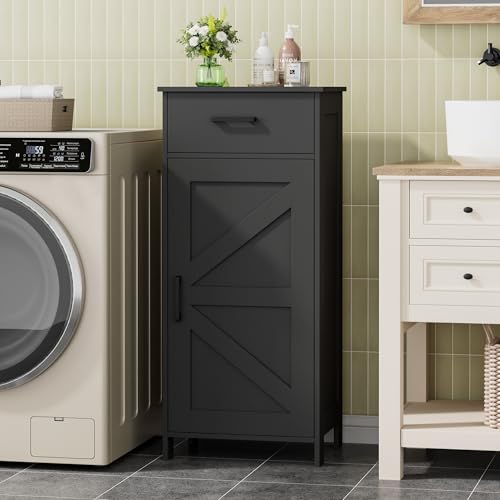 Bathroom Storage Cabinet with Drawer & Adjustable... (Black | Engineered Wood)