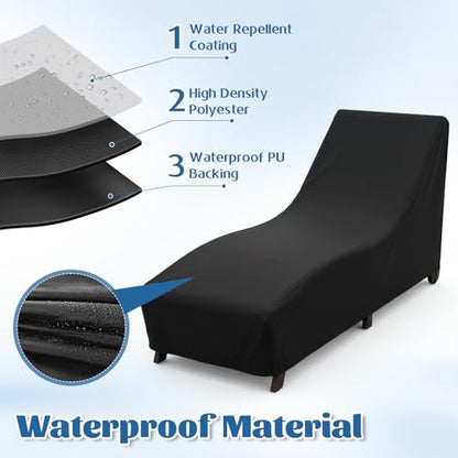2 PCS Patio Chaise Lounge Cover Waterproof, Patio Lounge Chair Protector with Windproof Straps, Black Durable Patios Furniture Covers for Outside Stackable Cushions and Outdoor Furniture (83×30×32in)