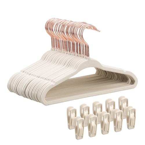 Baby Velvet Hangers 30 Pack - 11 Inch Premium Felt Non Slip Kids Hanger for Infant & Toddler Clothes - 0.2" Slim Space-Saving Baby Felt Hangers for Children's Closet with 10 Clips - Beige