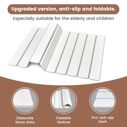 Super Anti-Slip Strong Absorbent Diatomite Pad, Stone Bath Mat 23.6 x 15.5 inches Quick-Dry Pad, Foldable and Easy to Store Bathroom Stone Bath Mat, Suitable for Bathroom, Easy to Clean