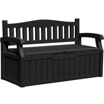 Greesum 80 Gallon Outdoor Storage Bench, Deck Box, Dark Black | Weather-Resistant Patio Furniture Bench for Backyard, Garden, Porch,Seat for Pillows Cushions Patio Accessories