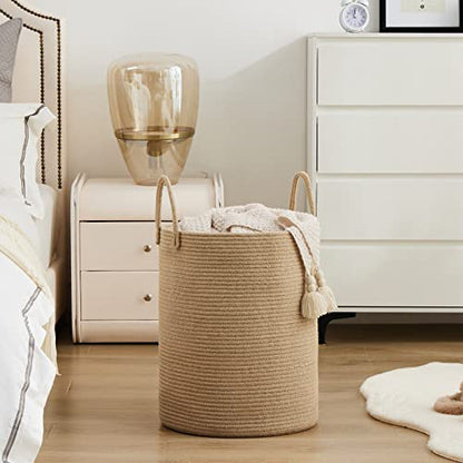 Woven Rope Laundry Hamper Basket by YOUDENOVA, 72L Tall Luandry Basket, Baby Nursery Hamper for Blanket Storage in Bedroom-Large-Jute | Large Laundry Hamper with Sturdy Handles, Collapsible Home Decor Laundry Basket for Laundry, Clothes, Toys in Bedroom