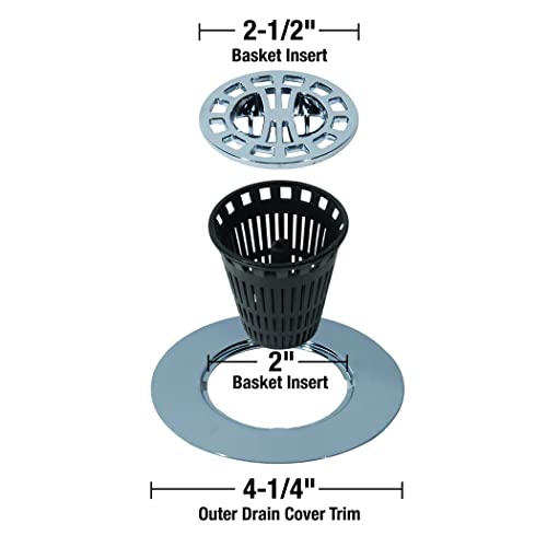 Danco 10529P Chrome Shower Drain Hair Catcher for Stand-Alone Shower, 3-inch Shower Drain Hair Trap, Includes 5 Replacement Baskets, Shower Strainer