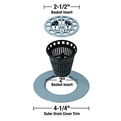 Danco 10529P Chrome Shower Drain Hair Catcher for Stand-Alone Shower, 3-inch Shower Drain Hair Trap, Includes 5 Replacement Baskets, Shower Strainer