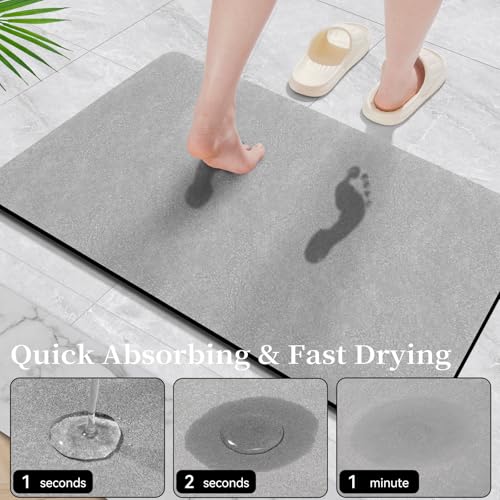 Long Bath Rugs 47x17-Diatomaceous Earth Stone Bath Mats for Bathroom,Grey | Quick Dry Absorbing Diatomite Bathroom Rugs Rubber Non Slip Thin Bathroom Mat Fit Under Door, Bath Mats for Bathroom Floors