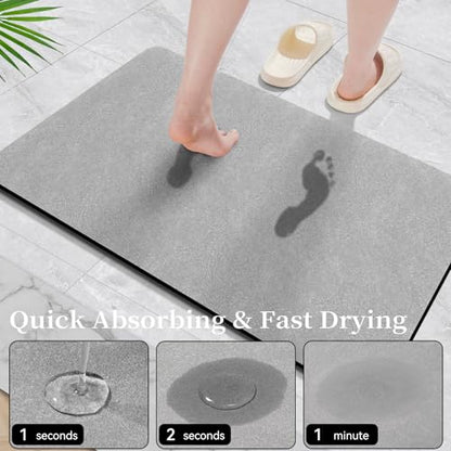 Long Bath Rugs 47x17-Diatomaceous Earth Stone Bath Mats for Bathroom,Grey | Quick Dry Absorbing Diatomite Bathroom Rugs Rubber Non Slip Thin Bathroom Mat Fit Under Door, Bath Mats for Bathroom Floors