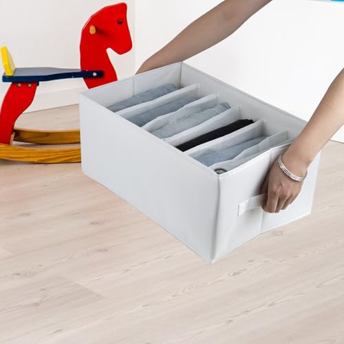 Fordonral Extra Large Clothes Closet Organizer 6 Compartments for Jean Sweater Sheets to Shirt - Divided Clothing Storage Boxes for Closet, Wordrobe, Bedroom, Shelf (4pc White)