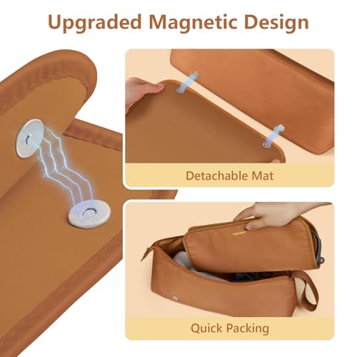 MOKURA Hair Tools Travel Bag with Heat Resistant Mat Fits Curling Iron | Hot Hair Accessories Organizer Case, Women Travel Essentials, Storage Pouch for Flat Iron Hair Dryer, Brown
