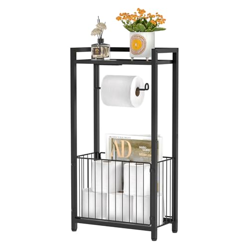 Freestanding Toilet Paper Holder with Storage Shel... (Black | Plastic)