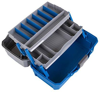 Flambeau Outdoors 6382 2-Tray Tackle Box, 15 Compartments, Blue and Gray | Cantilever 2-tray box, 15 compartments with 6 removable dividers, bulk base storage, Draw Tite latch, medium size