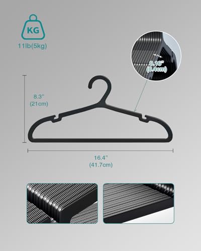 ABHENG 50 Pack Clothes Hangers, Non Slip Plastic Coat Hangers, Space Saving Hangers, Heavy Duty, Hanging Dry Wet Clothes,16.4" x 8.3", Black, UAPY0550B