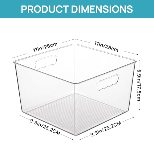 Vtopmart 4 Pack Extra Large Clear Storage Bins, 11x11 Cube Organizer | Acrylic Cube Storage Bins, Plastic Containers with Handle for Pantry, Kitchen, Closet, Laundry Room, Bathroom, Under Sink
