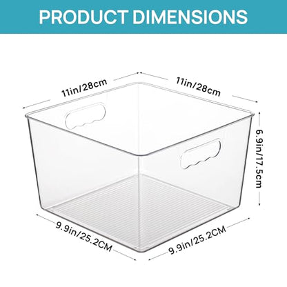 Vtopmart 4 Pack Extra Large Clear Storage Bins, 11x11 Cube Organizer | Acrylic Cube Storage Bins, Plastic Containers with Handle for Pantry, Kitchen, Closet, Laundry Room, Bathroom, Under Sink
