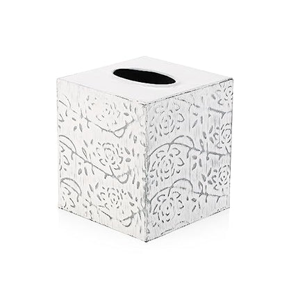 Country Chic Modern Farmhouse Tissue Box Holder, Decorative Metal Tissue Cover, Rustic Square White Style