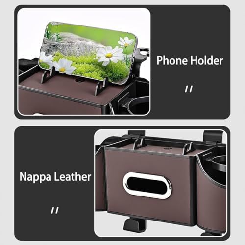 Multifunctional Back Seat Car Organizer with Cup Holders, Tissue Box Holder, Phone Stand and Hooks, 4 in 1 Car Backseat Storage Box, Car Seat Back Organizer for Sedan SUV MPV(Black)