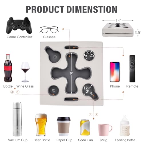 Couch Cup Holder Pillow, PU Grey | Sofa Cup Holder for Bed, RV, TV, Car, Man Cave, Backseat, Remote, Drinks, Snacks Tray Organizer, Caddy Cupholder