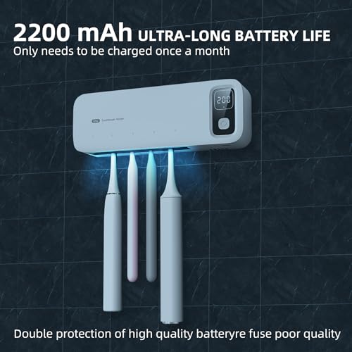 UV Toothbrush Sanitiizer and Holder, 360 Saniti & Air Drying, Timed Toothbrush Holders for Bathrooms, 2200mAh Rechargeable Cordless Wall Mounted Home Toothbrush Sterilizer