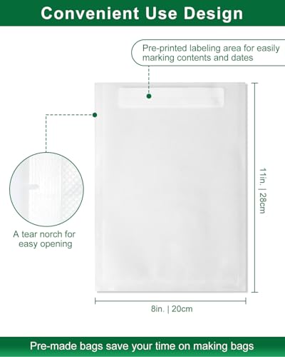 Quart Vacuum Sealer Bags for Food, 8x11 Inch with Label Area | Heavy Duty BPA-free Vacuum Seal Bags for Food Saver, Freezer Storage, Seal a Meal, Sous Vide, Meal Prep, Precut 100 count