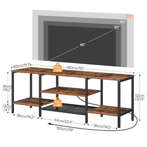 HOOBRO TV Stand with Power Outlets to 65 Inches, TV Console Table with Open Storage Shelves, Industrial Media Entertainment Center for Living Room Bedroom, Rustic Brown and Black BF40DS01