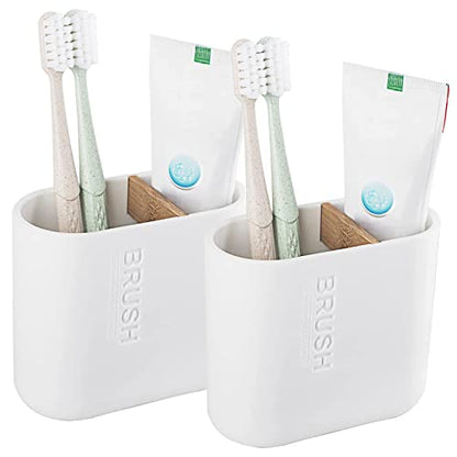 2 Pack Toothbrush Holders for Bathrooms, Electric Toothbrush Holder, White | Countertop Toothbrush Organizer for Toothpaste, Floss, Razor and Bathroom Vanity Accessories Storage