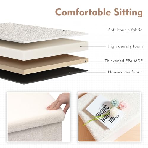 B FSOBEIIALEO Storage Ottoman Cube Small Sherpa Ottoman Foot Rest, Foldable Portable Boucle Ottomans, Faux Teddy Fur, Cream White 16.5"x12.6"x12.6"