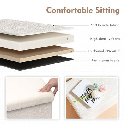B FSOBEIIALEO Storage Ottoman Cube Small Sherpa Ottoman Foot Rest, Foldable Portable Boucle Ottomans, Faux Teddy Fur, Cream White 16.5"x12.6"x12.6"